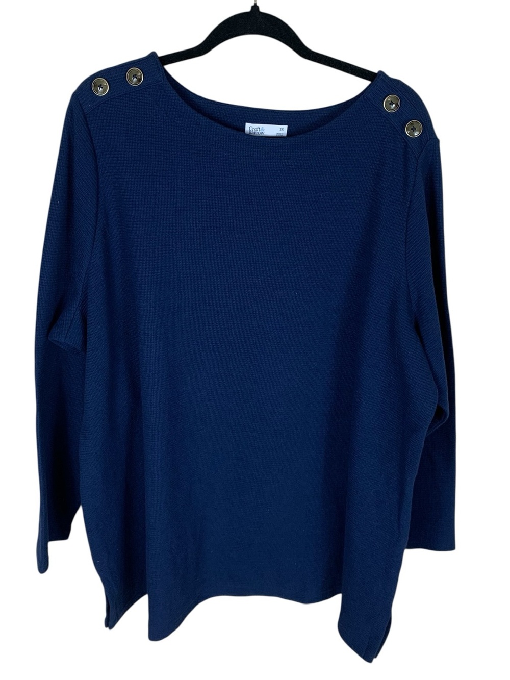 Women's Croft & Barrow Navy Blue Button Shoulder Waffle Knit Tunic Top Size 2X